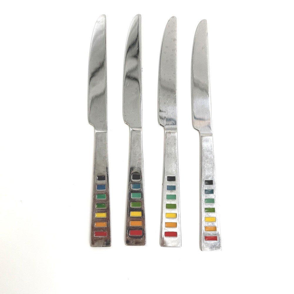4‎ Fiestaware Celebration Stainless Dinner Knives Rainbow Inlay Flatware